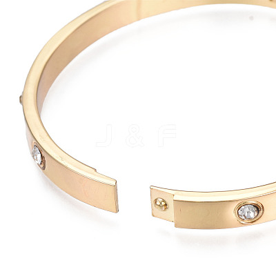 Brass Hinged Bangle with Crystal Rhinestone for Women BJEW-S118-127G-1