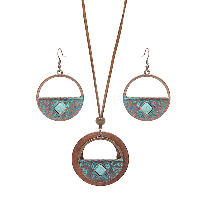Bohemian Alloy & Wood Pendant Necklaces & Dangle Earrings Sets WG8FC17-01-1