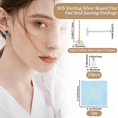 2 Styles 925 Sterling Silver Flat Pad Stud Earring Findings STER-BBC0009-78-1