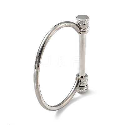 304 Stainless Steel D Shape Bar Screw Bangle with Cubic Zirconia LS-STAS-E057-01P-1