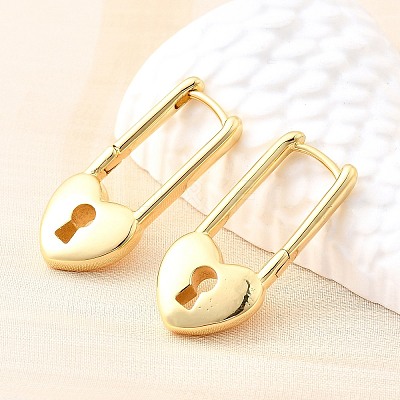 Brass Lock Hoop Earrings EJEW-Z121-03G-1