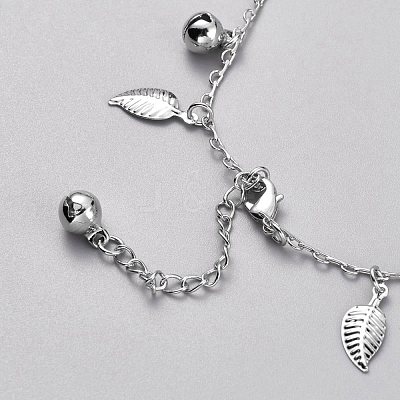 Brass Textured Leaf Charm Anklets AJEW-B005-07P-1