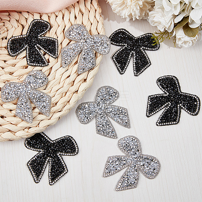 8Pcs 2 Colors Bowknot Hotfix Rhinestone Iron on Patches Appliques DIY-CP0009-66-1
