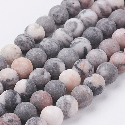 Natural Pink Zebra Jasper Beads Strands X-G-J376-46F-8mm-1