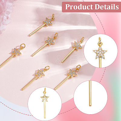 6Pcs Rack Plating Brass Micro Pave Clear Cubic Zirconia Pendants KK-SC0007-88-1
