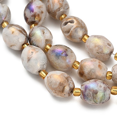 Electroplated Natural Druzy Geode Crystal Beads Strands G-F833-O01-01C-1