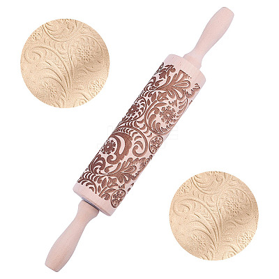 Snowflake Pattern Wood Rolling Pin AJEW-WH0481-657-1