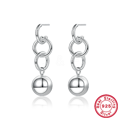 Anti-Tarnish Rhodium Plated 925 Sterling Silver Round Ball Dangle Stud Earrings LV8161-2-1