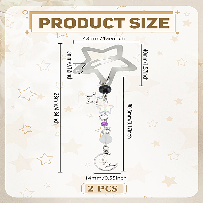 2Pcs Star Alloy & Acrylic & Iron Snap Hair Clips PHAR-LP0001-03-1
