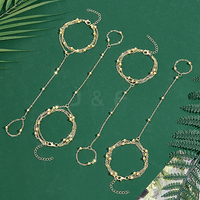 4Pcs Brass Satellite Chains Finger Ring Bracelets BJEW-HY0001-05G-1