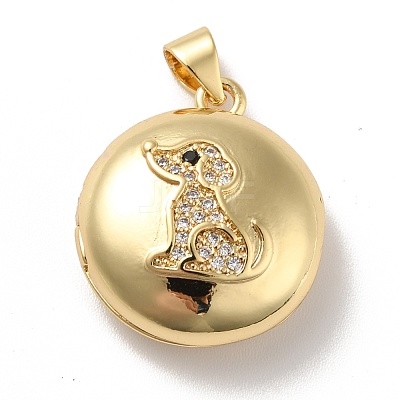 Rack Plating Brass Micro Pave Clear Cubic Zirconia Locket Pendants KK-M227-10G-1