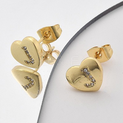 Rack Plating Brass Micro Pave Clear Cubic Zirconia Stud Earrings EJEW-K299-01G-J-1