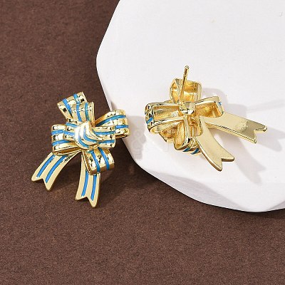 Bowknot Brass Stud Earrings EJEW-Z156-01G-1