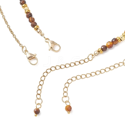 Tree of Life 304 Stainless Steel Pendant Cable Chain and Natural Tiger Eye Rectangle Round Beaded Double Layer Necklaces NJEW-JN05713-1