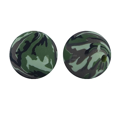 Round with Camouflage Print Pattern Food Grade Silicone Beads PW-WG66974-11-1
