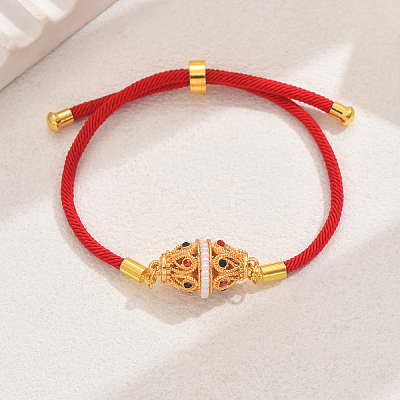 Vintage Ethnic Style Adjustable Round Cord Silder Bracelets with Brass Rhinestone Link for WomenLink for Women PY7261-5-1