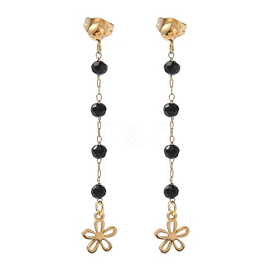 304 Stainless Steel Glass Tassel Stud Earrings EJEW-G453-05G-01-1