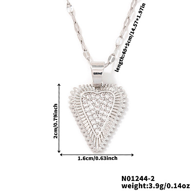Vintage Brass Micro Pave Clear Cubic Zirconia Heart Pendant Necklaces for Women TJ4631-2-1