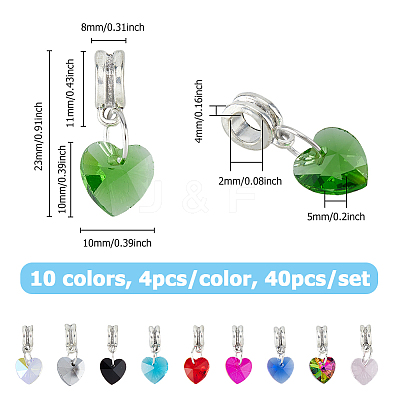 40Pcs 10 Colors Glass European Dangle Charms PALLOY-FI00003-1