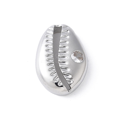 Brass Clear Cubic Zirconia Shell Shape Links Connector Charms KK-K399-17P-1