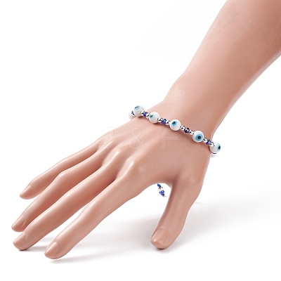 Lampwork Evil Eye & Glass Braided Bead Bracelet BJEW-TA00157-1