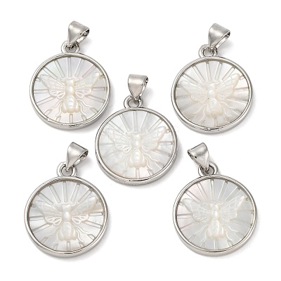 Natural White Shell Carved Moth Pendants KK-D537-04P-02-1