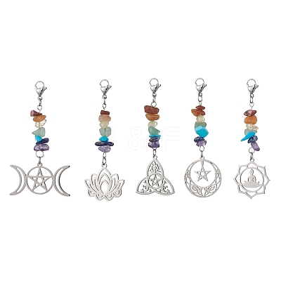 Chakra Natural Gemstone Chips Pendant Decorations HJEW-JM01271-1