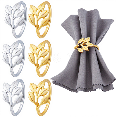 16Pcs 2 Colors Leaf Alloy Napkin Rings AJEW-GF0013-15-1