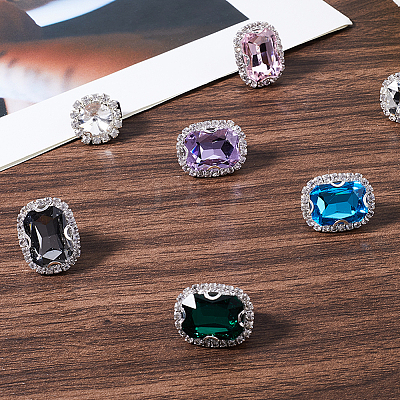 8Pcs 8 Styles Iron & Glass Shoe Buckle Clips FIND-CP0002-96-1