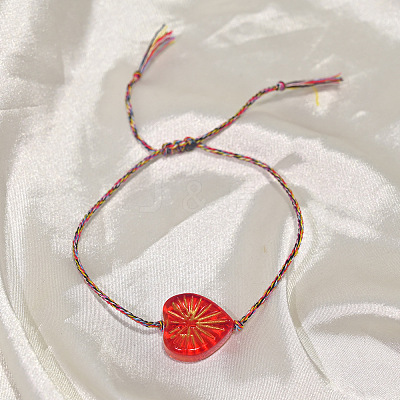 Boho Handmade Lampwork Heart Adjustable Braided Cotton Cord Bracelets for Women WGD66FD-03-1
