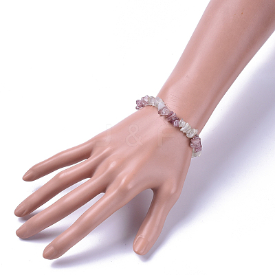 Natural White Moonstone & Strawberry Quartz Chip Stretch Bracelets BJEW-JB04490-05-1