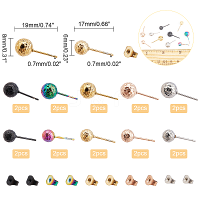 20Pcs 10 Style Ion Plating(IP) 304 Stainless Steel Stud Earring Findings STAS-DC0001-10-1