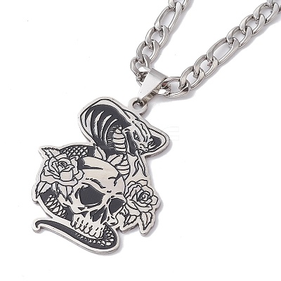 Snake with Skull 201 Stainless Steel Pendant Necklaces NJEW-K253-30P-1