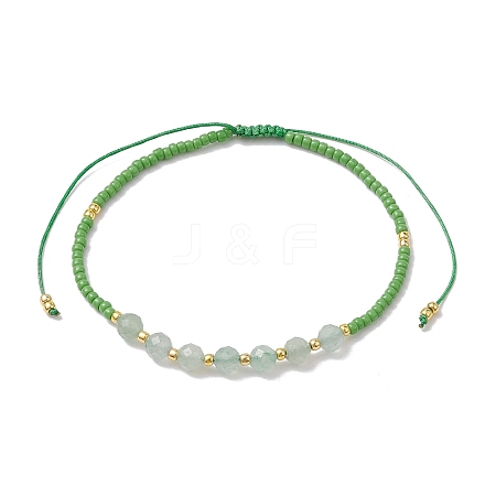 Adjustable Natural Green Aventurine & Seed Braided Bead Bracelets BJEW-JB10181-03-1