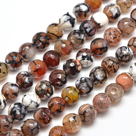Dyed Natural Agate Faceted Round Beads Strands G-E268-33-1
