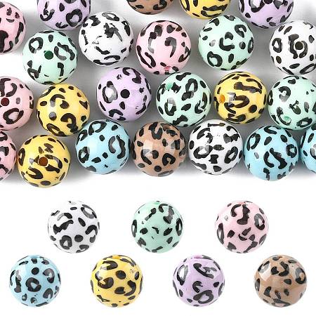 28Pcs 7 Colors Printed Opaque Acrylic Beads OACR-FS0002-46-1
