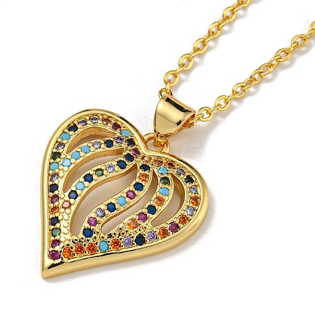 Brass Micro Pave Colorful Cubic Zirconia Peach Heart Pendant Necklaces for Women NJEW-Q346-01G-01-1