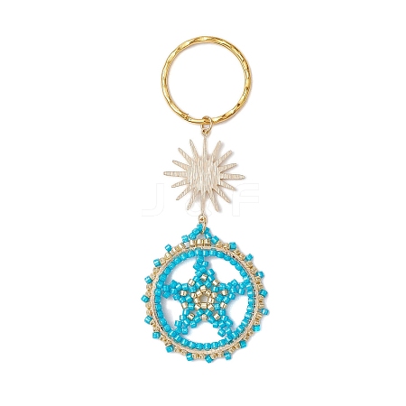 Flat Round & Star Glass Seed Loom Patter Keychain KEYC-MZ00009-02-1