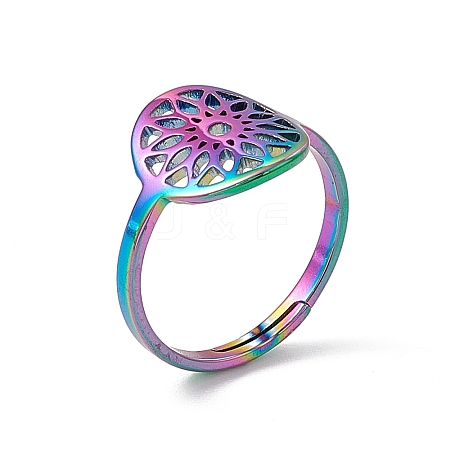 Ion Plating(IP) 201 Stainless Steel Flower Adjustable Ring for Women RJEW-C045-01M-1