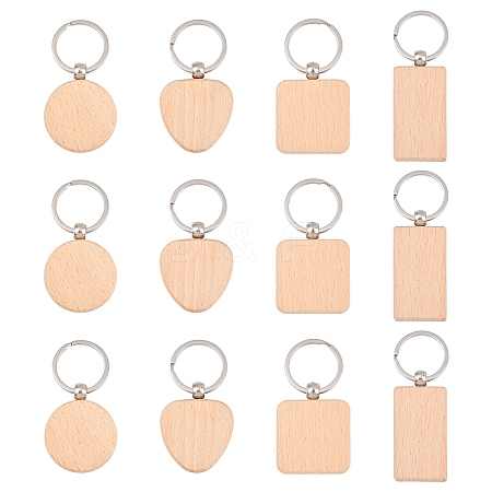 20Pcs 4 Styles Natural Wood Keychains HJEW-YW0001-10-1