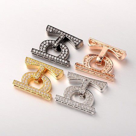 Brass Micro Pave Cubic Zirconia Fold Over Clasps ZIRC-M045-M-RS-1