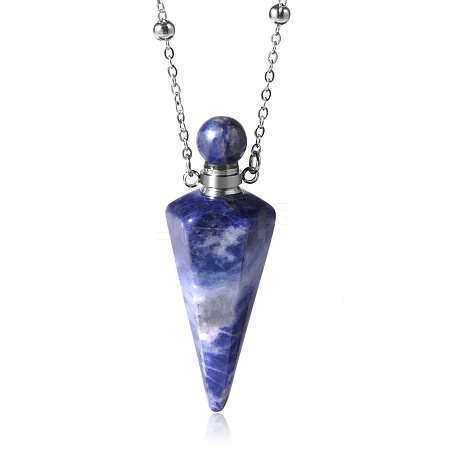 Natural Sodalite Faceted Cone Perfume Bottle Pendant Necklace PW-WG8F691-03-1