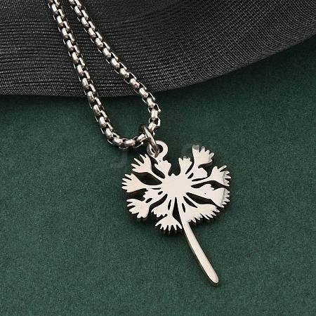 201 Stainless Steel Laser Cut Dandelion Pendant Box Chain Necklaces for Women NJEW-Q004-07P-1