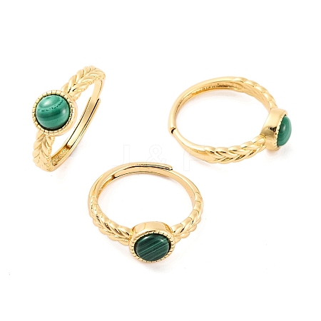 Round Natural Malachite Adjustable Rings RJEW-Q817-03G-05-1