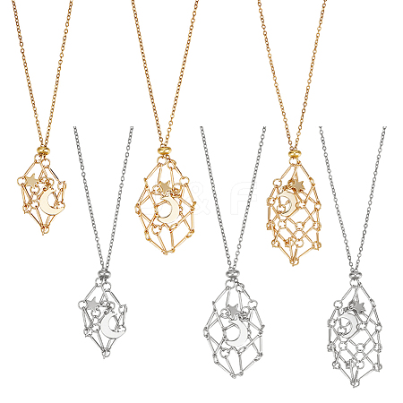 6Pcs 6 Styles 304 Stainless Steel Cable Chain Empty Macrame Pouch Necklace Making NJEW-WR00009-1