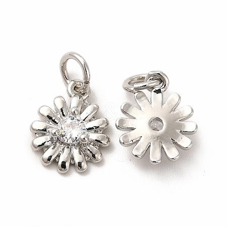 Rack Plating Brass Cubic Zirconia Flower Pendants KK-H436-02P-1