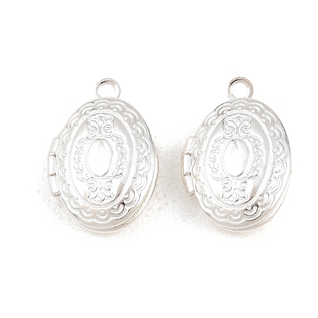 Oval Brass Locket Pendants KK-K414-12F-S-1
