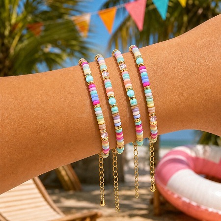 Bohemian Dyed Natural Shell Heishi Beaded Bracelet Sets MF5991-1-1