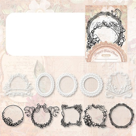 10Pcs 10 Styles Vintage Lace Waterproof PET Stickers Sets DIY-M066-05F-1