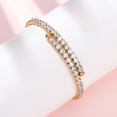304 Stainless Steel Micro Pave Cubic Zirconia Open Cuff Bangles for Women BJEW-K293-04B-G-1